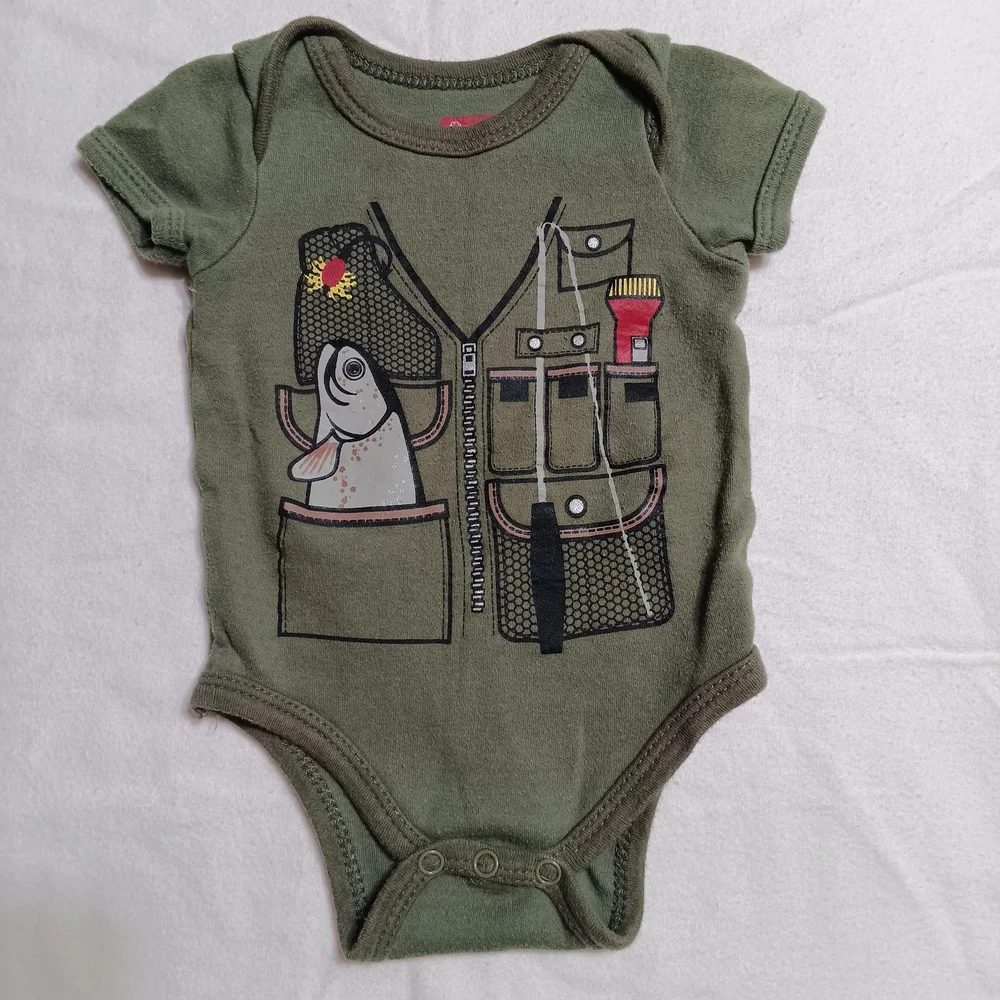 Swiggles Sz 3-6M Green Fishing Vest One Piece Bodysuit